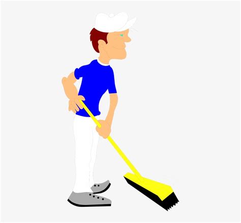 Clipart Cartoon Of A Happy Male Janitor Leaning On A Mop Ai Eps Png