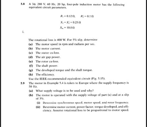 Solved A 50 Hz 3 Phase Y Connected Induction Motor Is Chegg