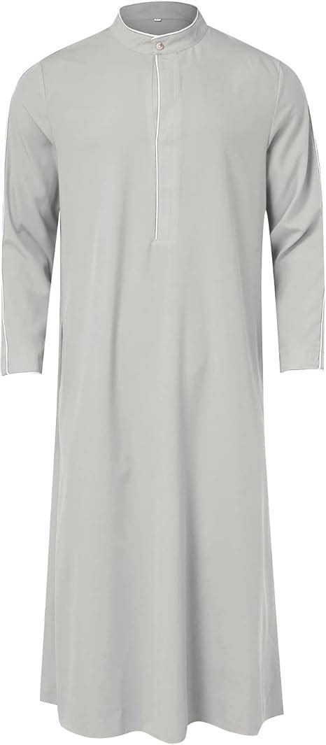 Muslim Kaftan Mens Kaftan Thobe Long Sleeve Robes With Stand Up Collar