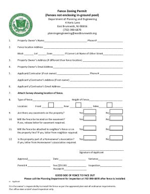 Fillable Online Fence Zoning Permit Fences Not Enclosing In Ground