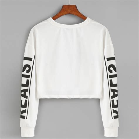 Buy Women Fashion White Letter Print Crop Sweatshirt Top Blouse Style