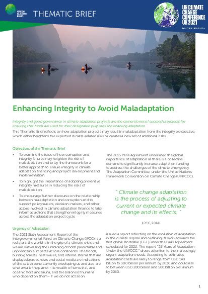 Thematic Brief Enhancing Integrity To Avoid Maladaptation