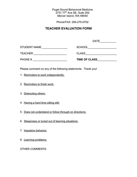 Teacher Evaluation Form In Word And Pdf Formats