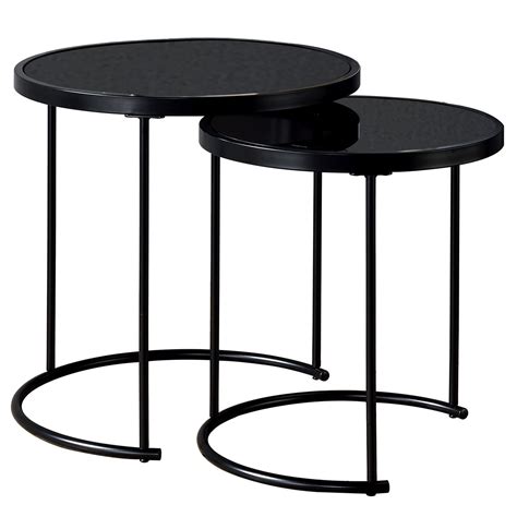 Lot De 2 Tables D Appoint Gigognes LEYRE Plateau Rond En Verre Noir Et