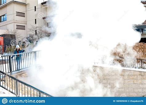 Area In Front Of Jigokudani Or Hell Valley With Gas Smoke At