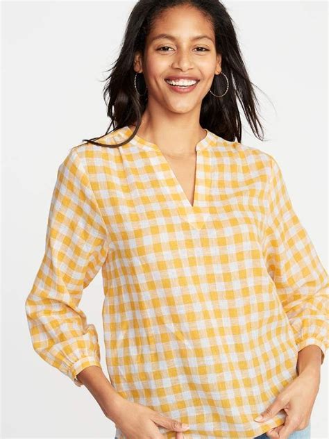 Gingham Linen Blend Top For Women Old Navy Gingham Linen Women