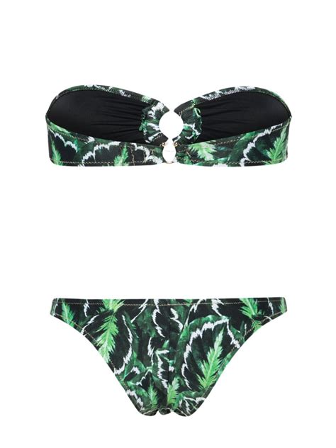 Reina Olga Band Camp Leaf Print Bikini Set Green Farfetch