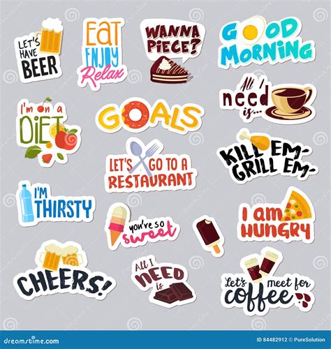 Funny Food Stickers Set Vector Illustration | CartoonDealer.com #86692944