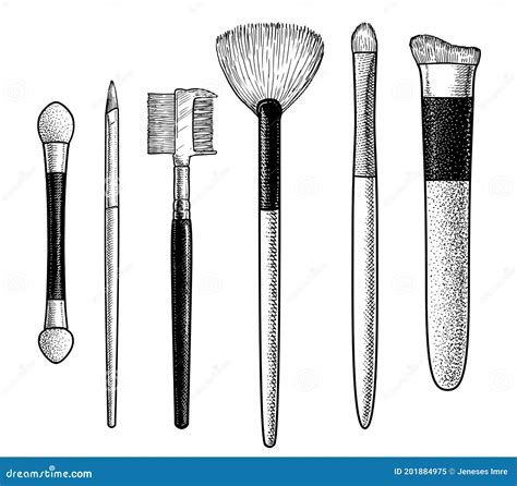 Ejemplo De Brochas De Maquillaje Que Dibuja Una Cinta Grabada La Línea Vector De La Tinta Del