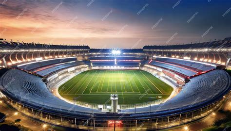 Premium Photo | Round Stadium of cricket night with the lights on at evening