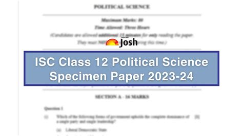 Isc Class Political Science Specimen Paper Cisce Class