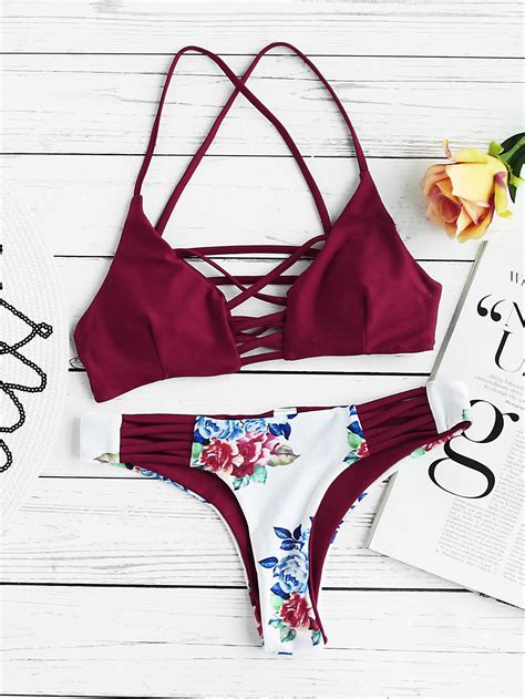 Flower Print Criss Cross Bikini Set Shein Sheinside