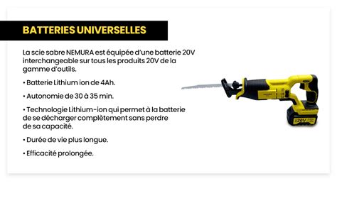 Nemura Scie Sabre Electrique Sans Fil 20V Moteur Puissant Sans Balais