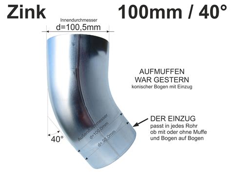 Zink Fallrohrbogen Mit Einzug D Mm X Regenfallrohr Bogen Dach