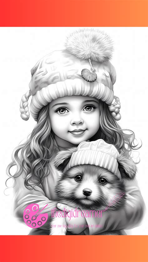 Adorable Babies With Their Pets Grayscale Coloring Pages For Adults