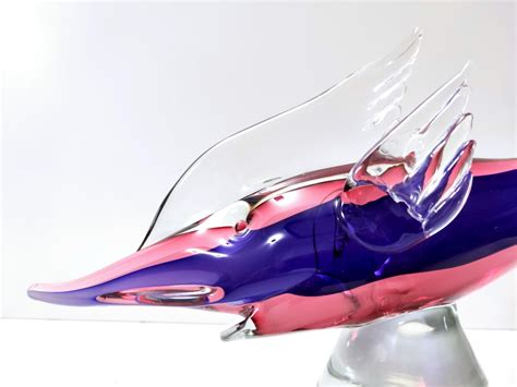 Vintage Large Pink And Blue Murano Glass Swordfish Ascribable To Seguso