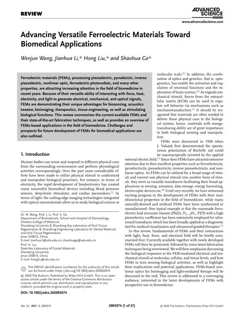 (PDF) Advancing Versatile Ferroelectric Materials Toward Biomedical ...