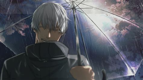 Gojo Satoru With Umbrella Staying Under The Rain Jujutsu Kaisen