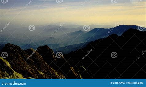 Mount Kinabalu at sunrise stock image. Image of camping - 211573907