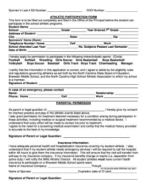 Fillable Online Athletic Participation Form This Form Is To Be Filled