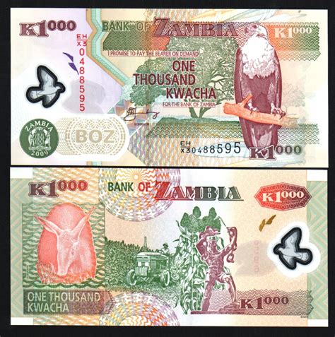 ZAMBIA 1000 KWACHA P 45 2009 UNC Zambian X3 REPLACEMENT GIRAFFE POLYMER