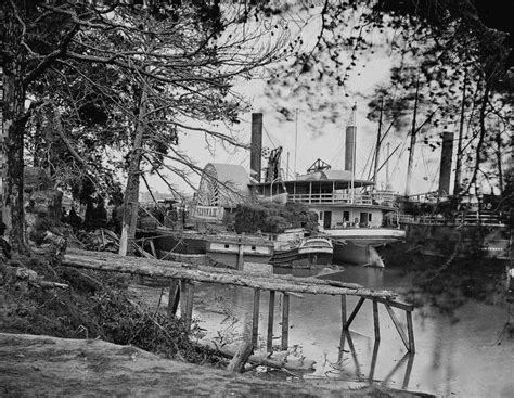 Paddle Steamer Wenonah And Several Barges At Wharf On The Pamunkey