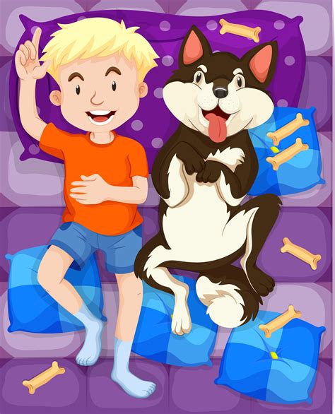 Boy sleeping with dog in bed 372869 Vector Art at Vecteezy