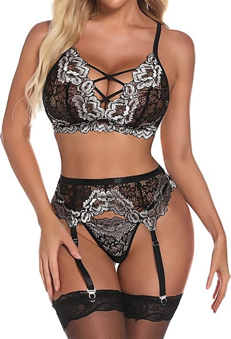 Donnalla Women S Sexy Lingerie Set Pieces Garter Lingerie Floral Lace