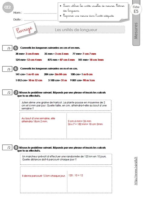 CE2 MESURES ET GRANDEURS Evaluation Mesurer Des Longueurs