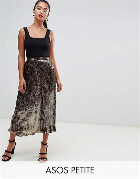 Asos Design Petite Pleated Sequin Midi Skirt Asos Embellished Midi