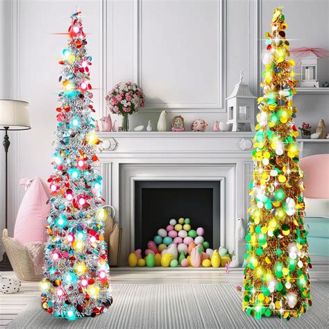 Snapklik.com : 2 Pcs Light 5 Ft Easter Pop Up Tree Pre-lit Artificial ...