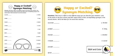 Excited Synonym Worksheet Fifth Grade Twinkl Usa