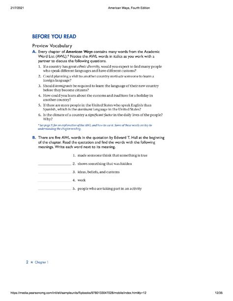 SOLUTION: American ways fourth edition 1 - Studypool