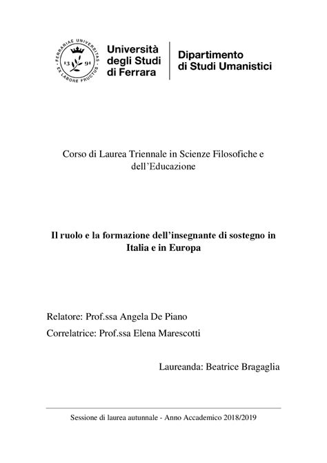 Tesi Di Laurea Sull Insegnante Di Sostegno Tesi Di Laurea Di