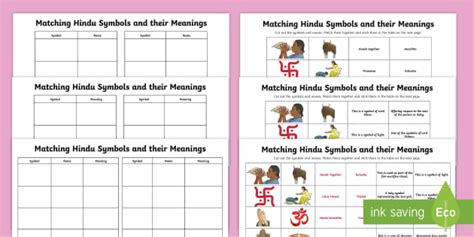 Hindu Dharma Worksheet Worksheet Matching Hindu Symbols And Their