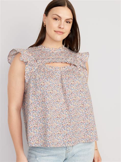 Flutter Sleeve Smocked Cutout Swing Blouse For Women Old Navy