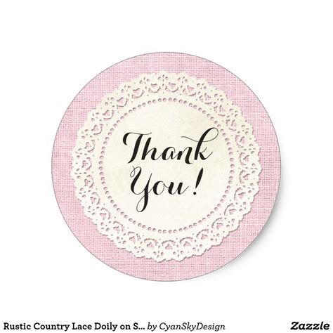 Rustic Country Lace Doily On Shabby Pink Thank You Classic Round