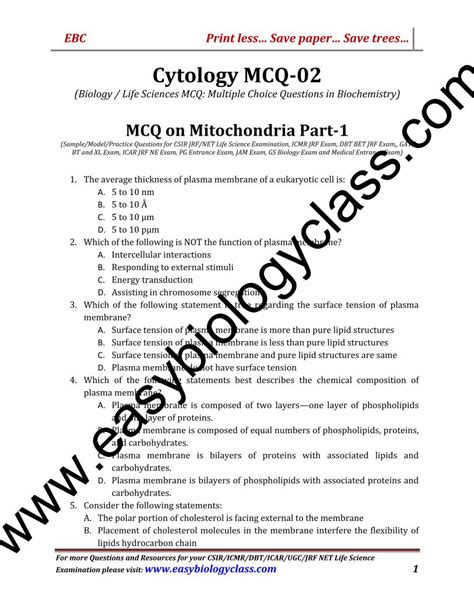 Pdf Cytology Mcq 02 Plasma Membrane Structure And Functions Part 1