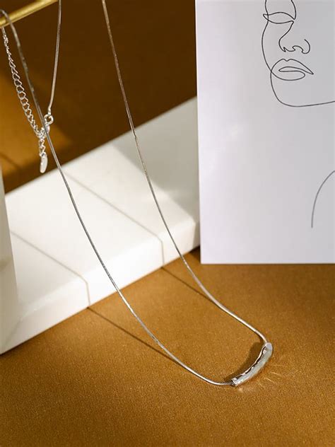 925 Sterling Silver Irregular Minimalist Necklace 1000379764