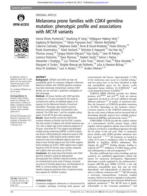 Pdf Melanoma Prone Families With Cdk Germline Mutation Phenotypic