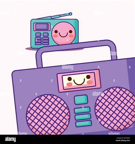 Kawaii Boombox Stereo And Radio Over White Background Colorful Design