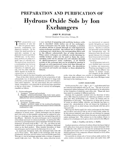 Preparation And Purification Of Hydrous Oxide Sols By Ion Exchangers