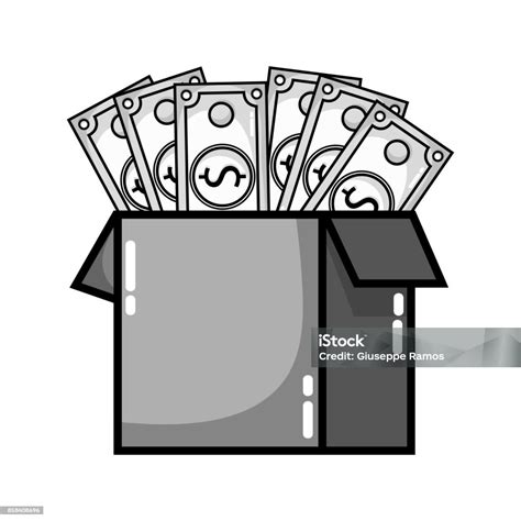 Grayscale Box Open With Bills Dollar Stock Illustration Download