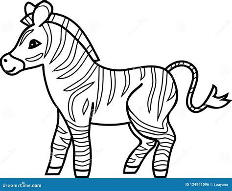 Striped Cartoon Zebra Coloring Page Stock Vector - Illustration of zebra, flat: 124941096