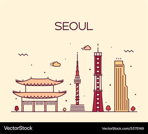 Seoul City Skyline Trendy Line Art Style Vector Image