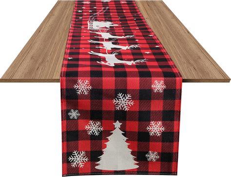 LUTER Buffalo Plaid Christmas Table Runner 72 Inches Long Red And