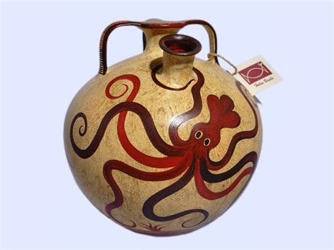 Greek Minoan Flask With Octopus Minoan Vessel Handmade Greek Etsy