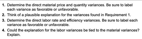 Solved 1 Determine The Direct Material Price And Quantity Chegg