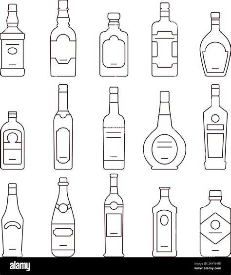 Alcohol Drink Bottles Types Of Alcohol Outline Bottles Set Of Icons