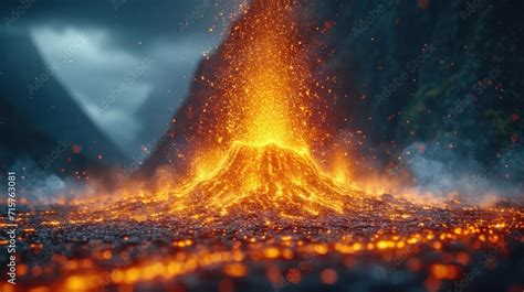 A Volcano Erupts Lava As It Erupts Out Of The Ground In Front Of A Dark